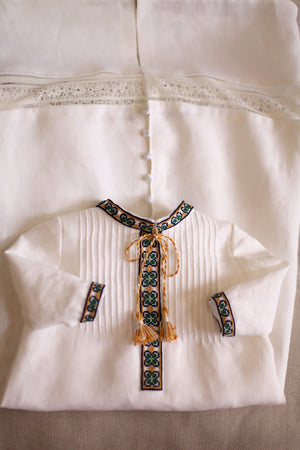 Linen Embroidered Christening Gown