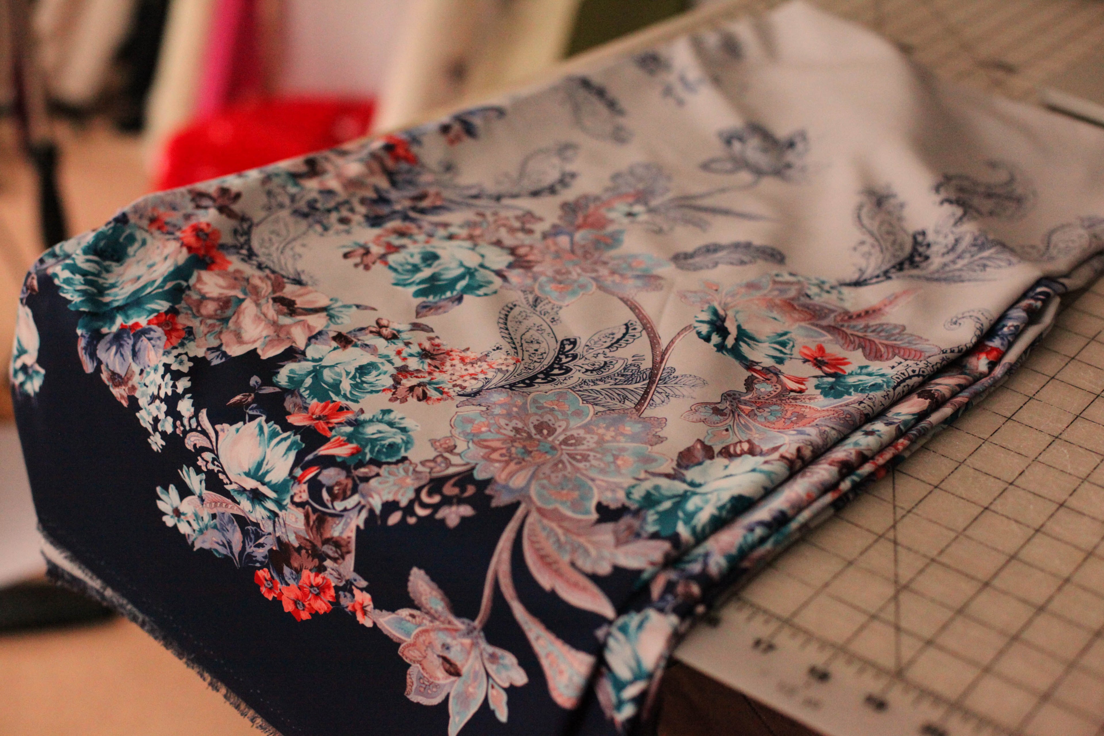 blue floral fabric