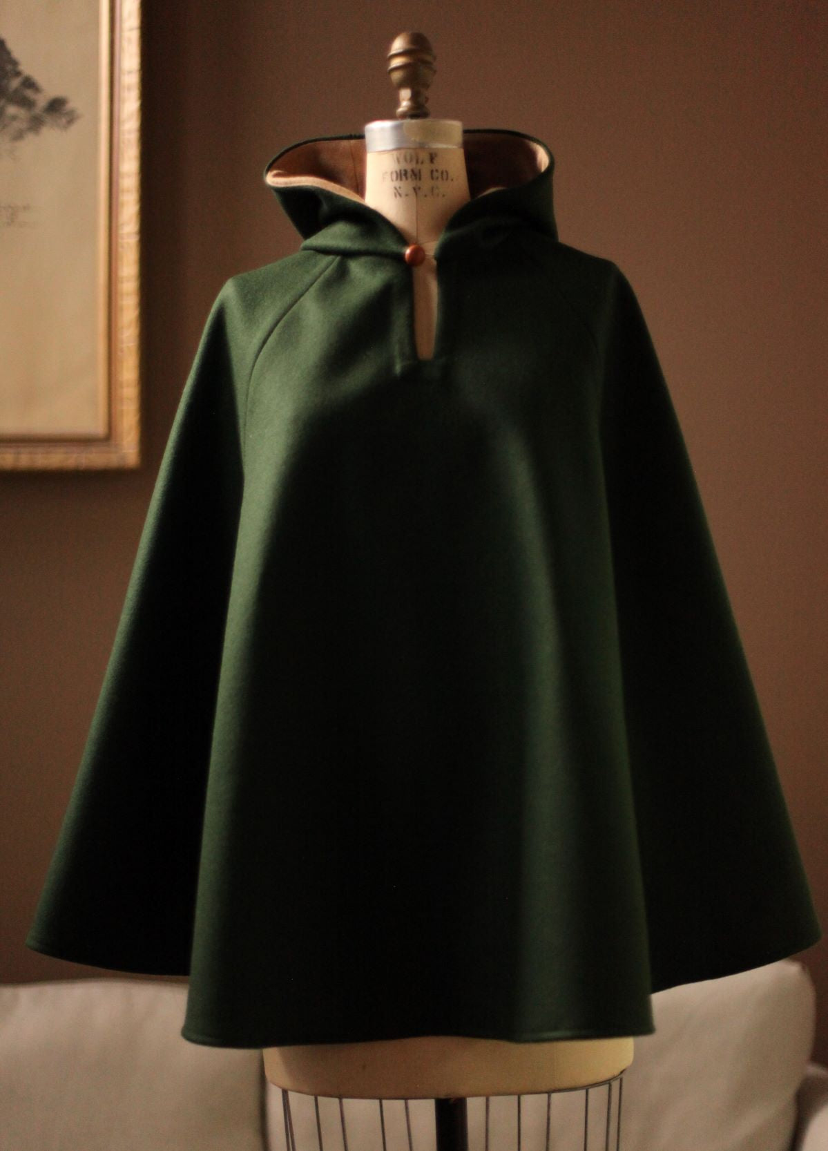 Dark Green Wool Cape for Women