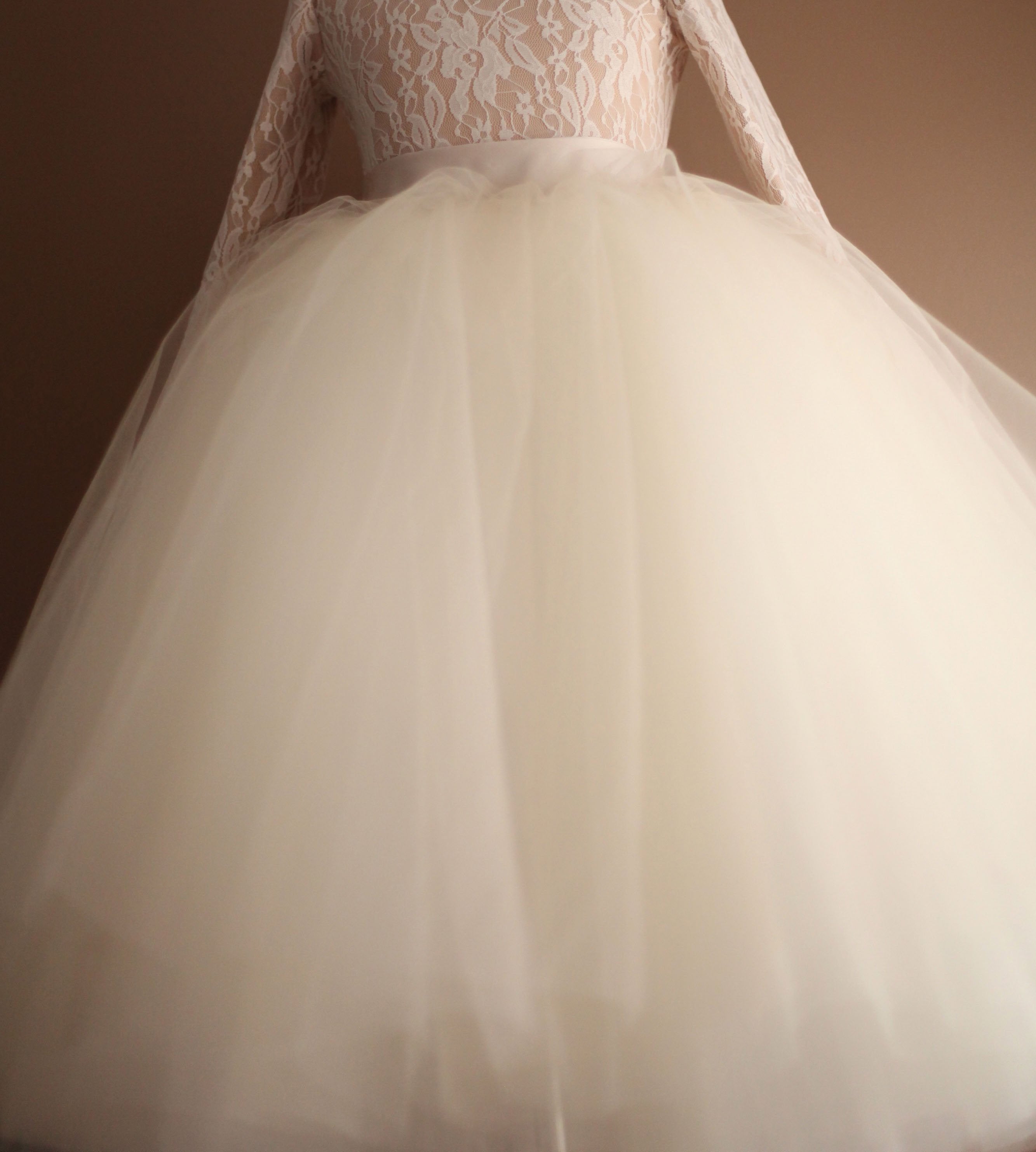tutu flower girl dress tulle white champagne sash