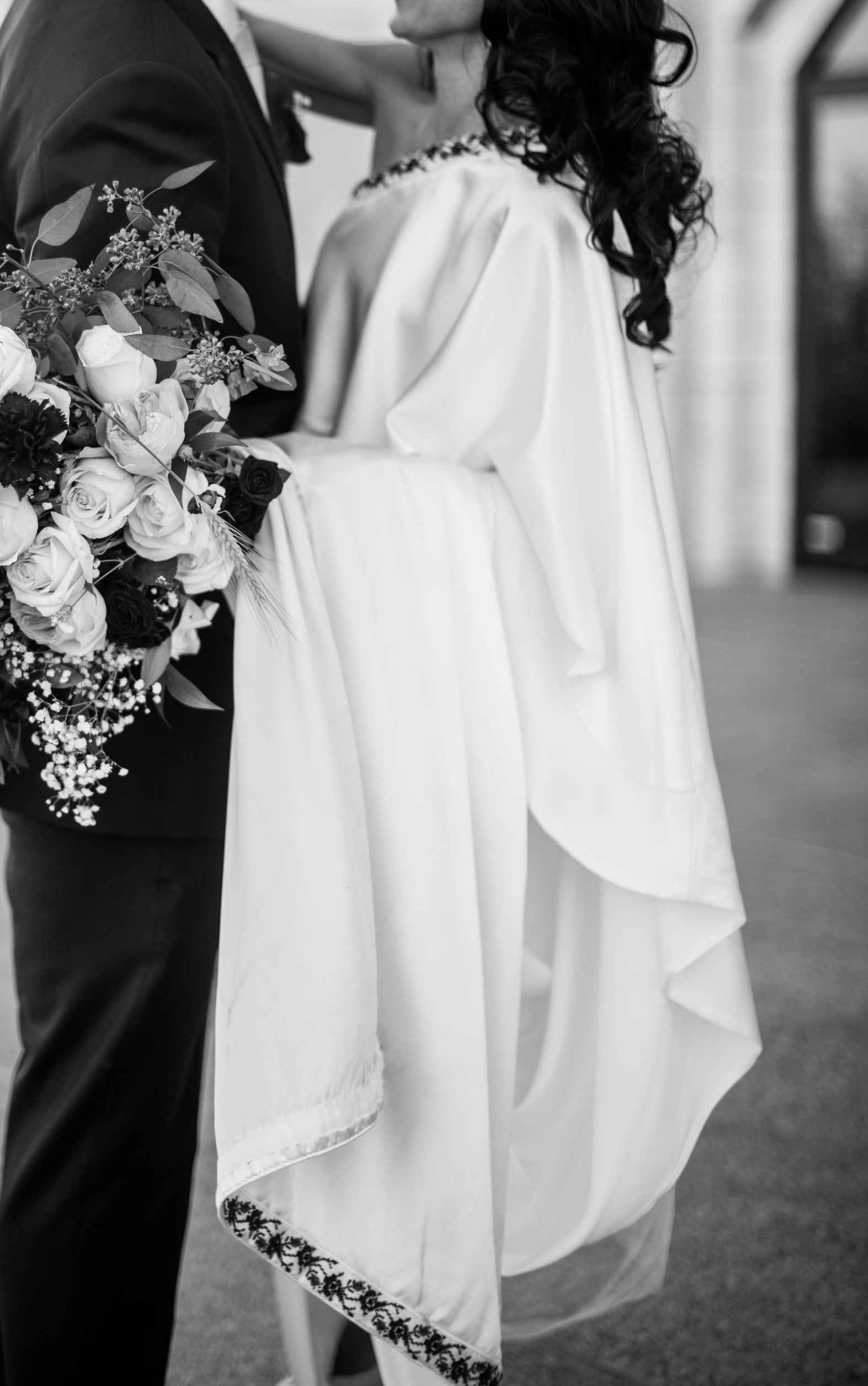 one shoulder silk wedding gown