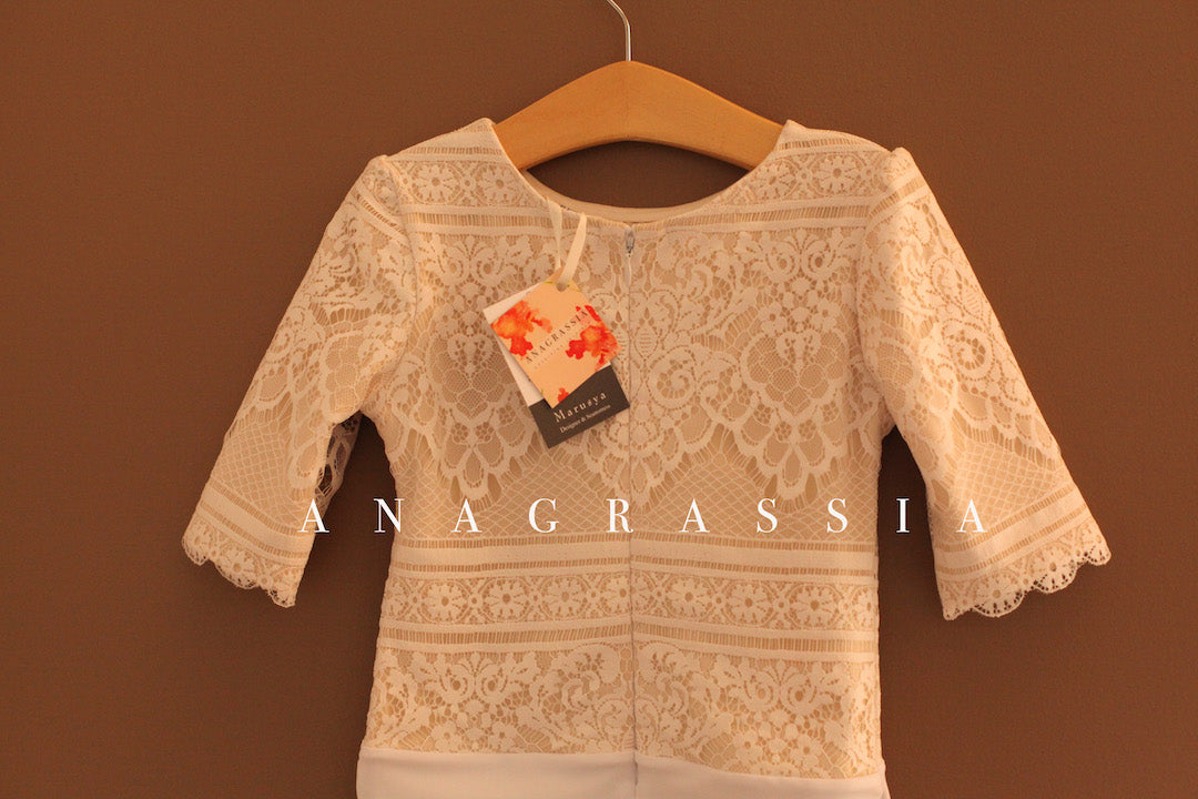 three quarter length sleeves lace leotard