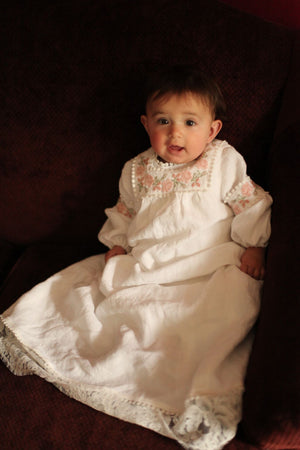 pink embroidered christening gown