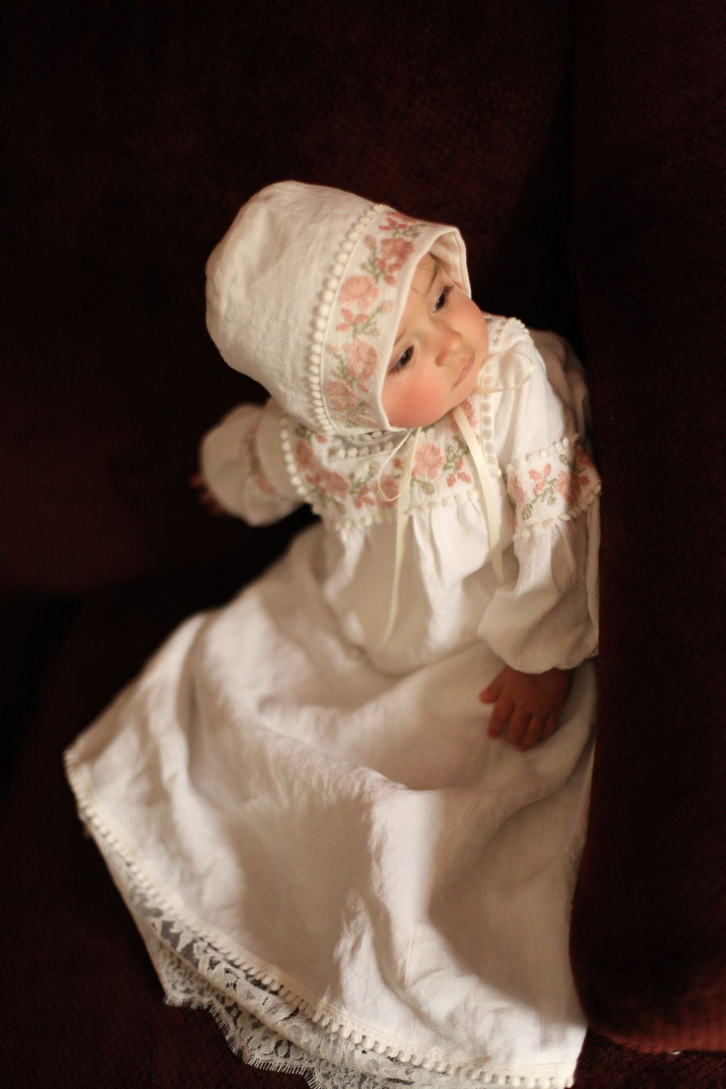 embroidered girls christening gown