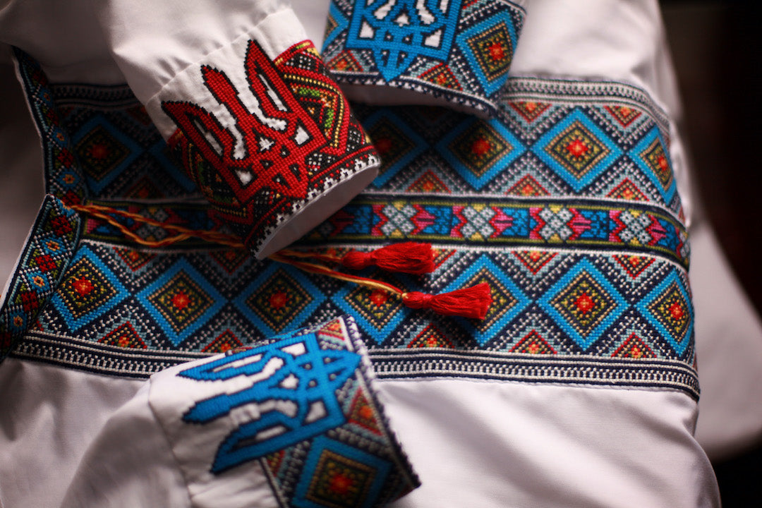 blue tryzub embroidered mens shirt