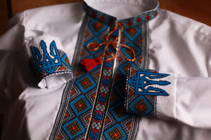 blue Ukrainian embroidered shirt