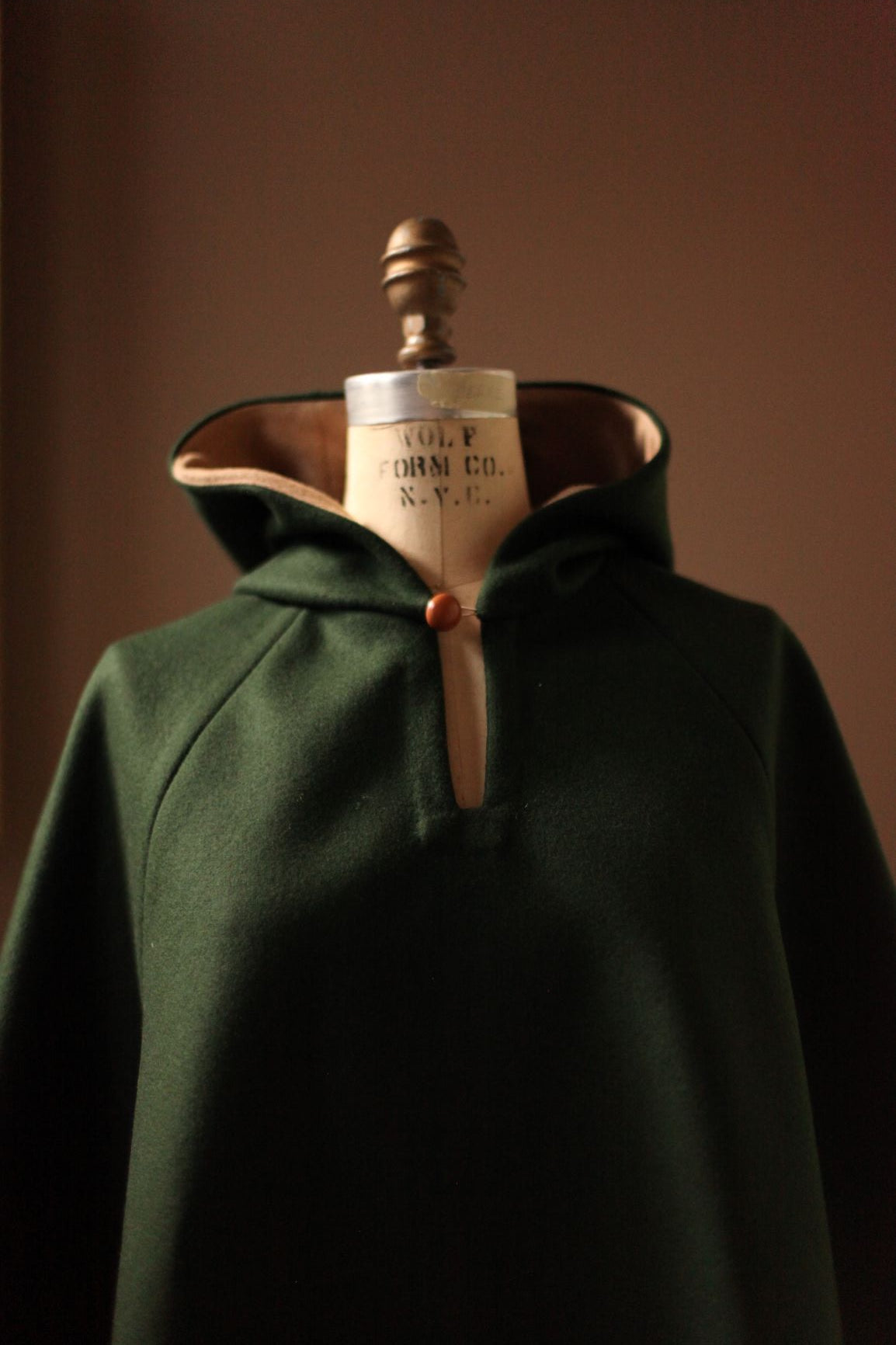 Real leather and wool cape