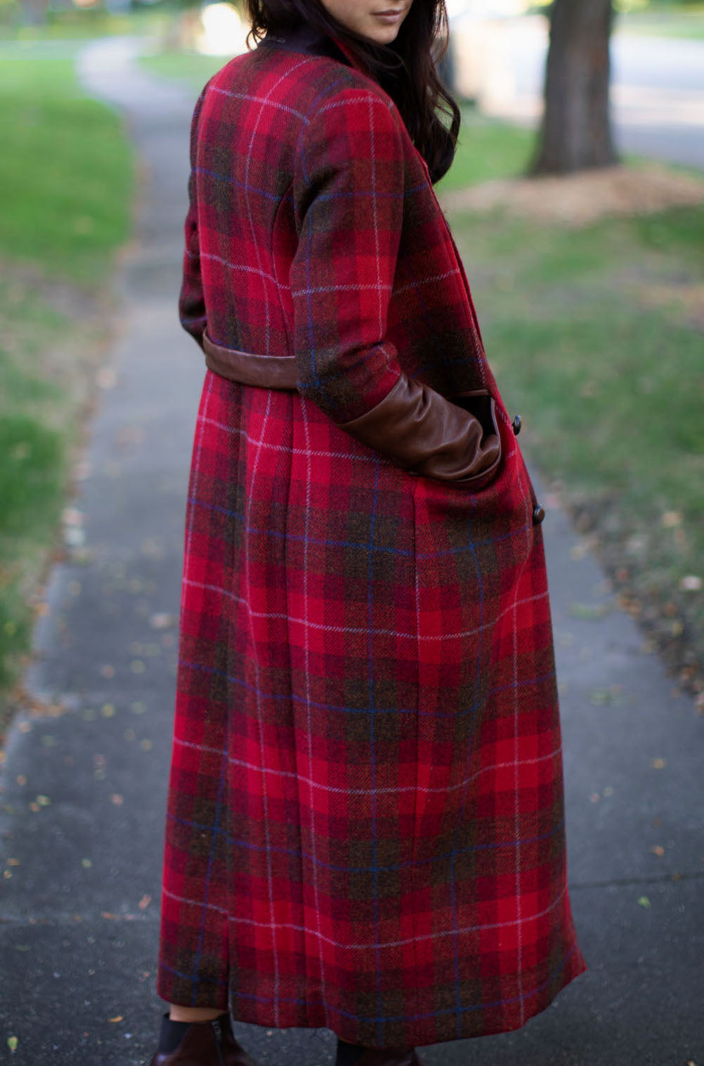 long red plaid jacket