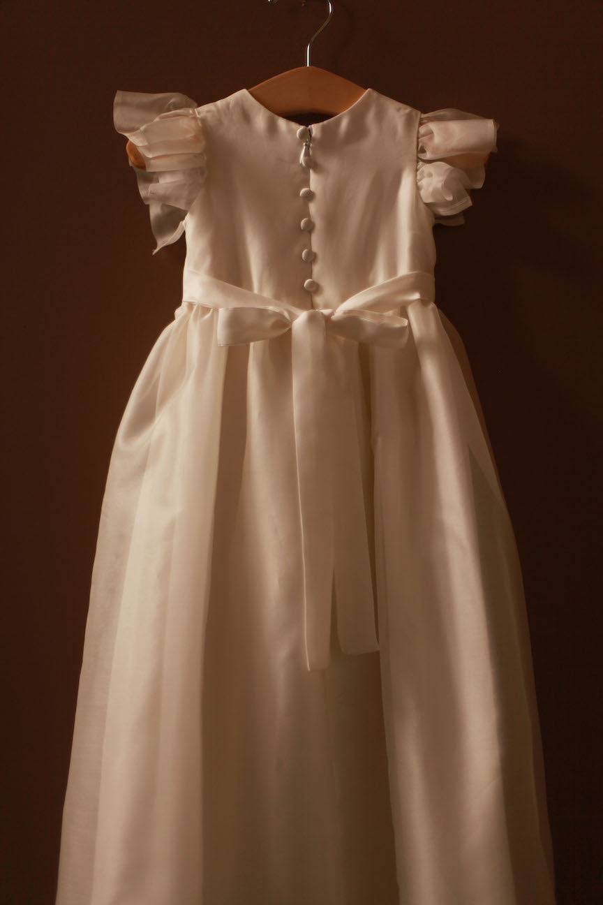 silk lace baptismal gown flutter sleeves