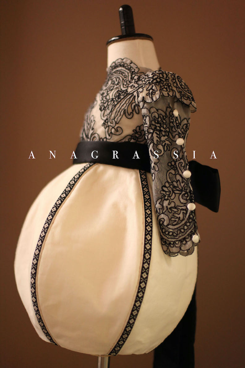 flower girl dress black white