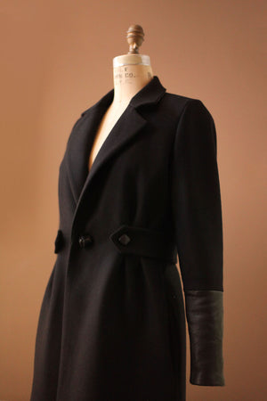 Womens black leather wool jacket