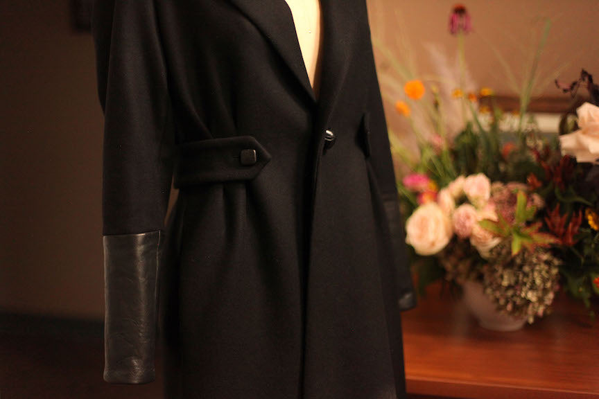 black leather wool coat