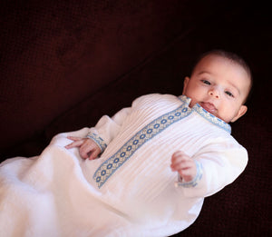 blue embroidery baptism gown