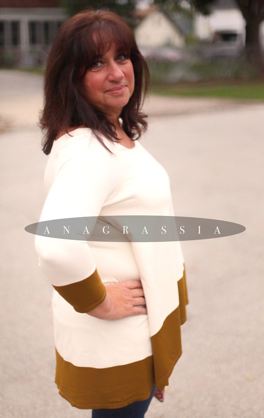 Ivory/Ochre Color Block   "The Banded Tunic"