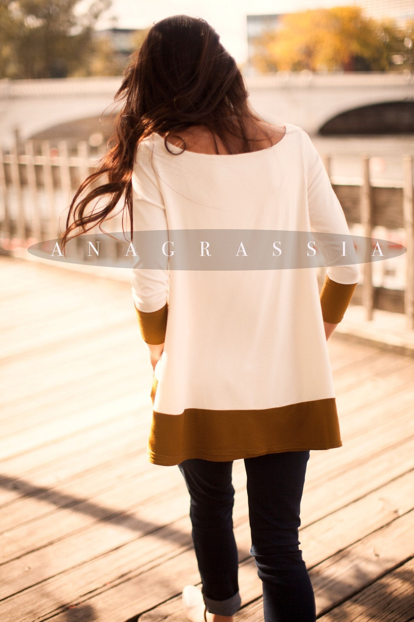 Ivory/Ochre Color Block   "The Banded Tunic"