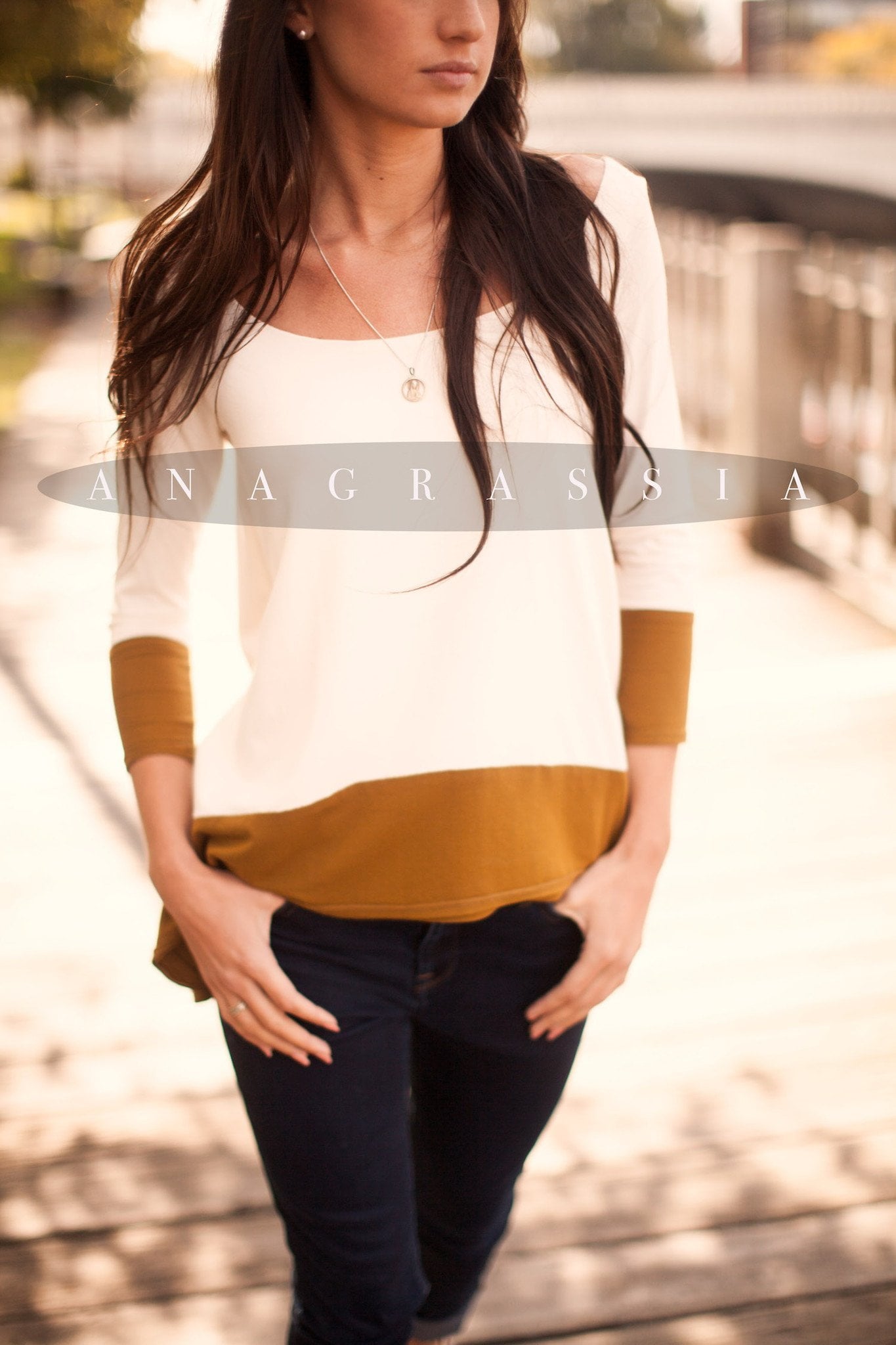 Ivory/Ochre Color Block   "The Banded Tunic"