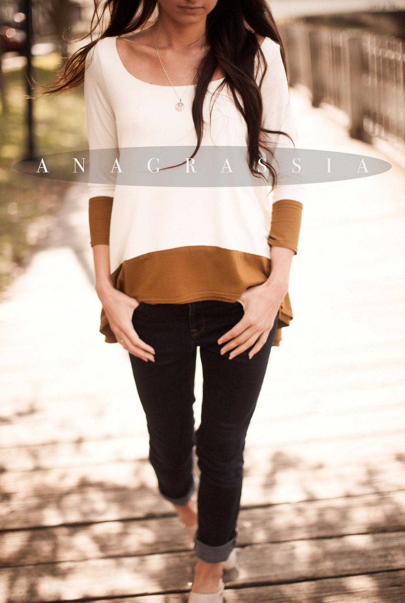 Ivory/Ochre Color Block   "The Banded Tunic"
