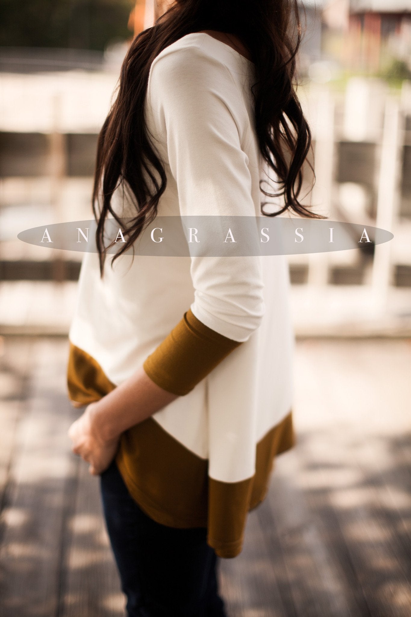 Ivory/Ochre Color Block   "The Banded Tunic"