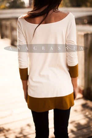 Ivory/Ochre Color Block   "The Banded Tunic"
