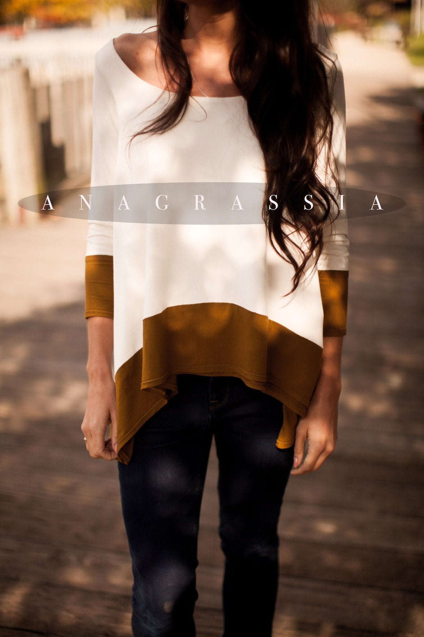 Ivory/Ochre Color Block   "The Banded Tunic"