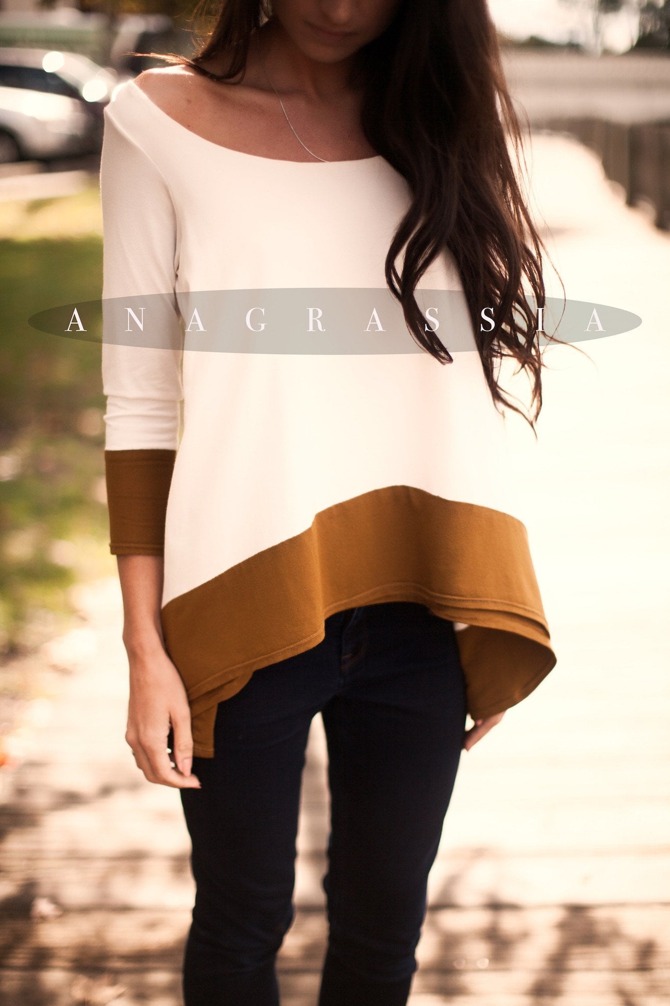 Ivory/Ochre Color Block   "The Banded Tunic"