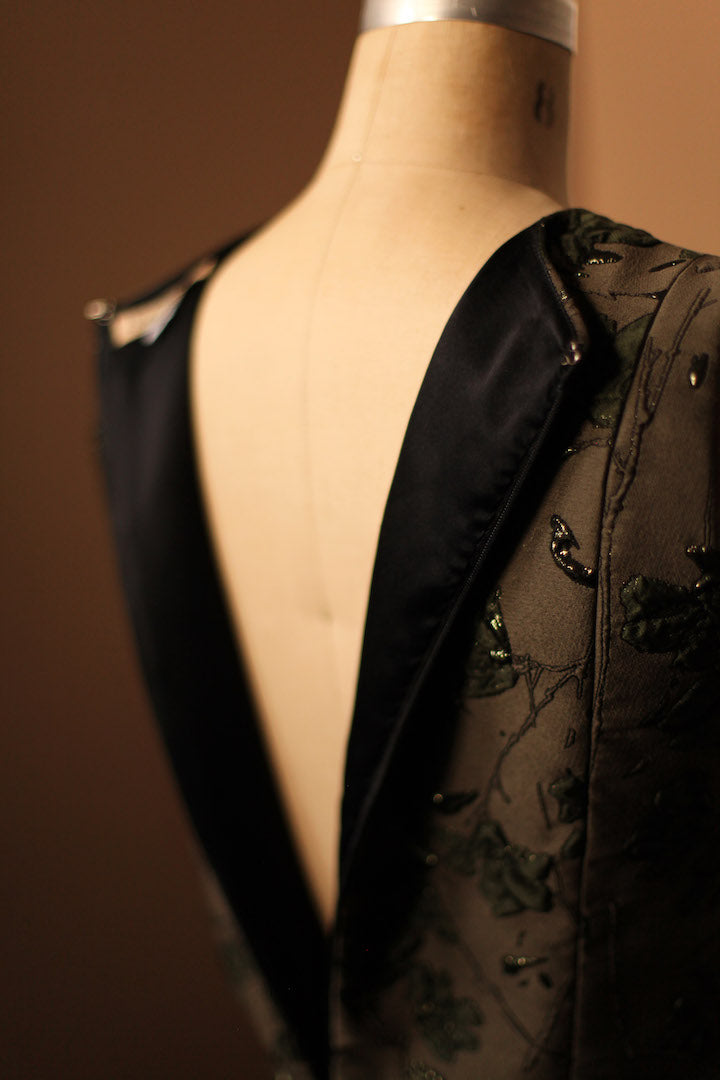 green silk floral gown