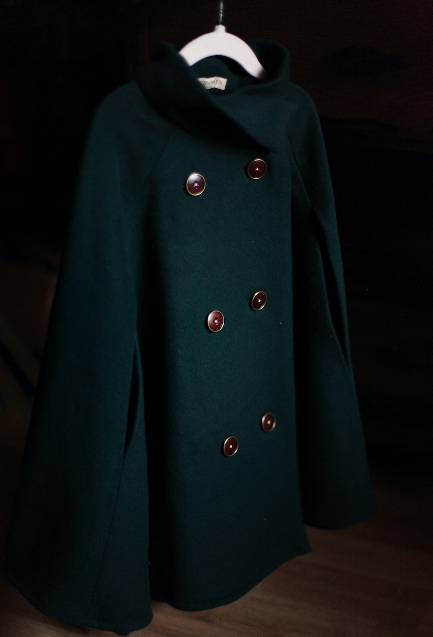 Double Breasted Green Wool Cape