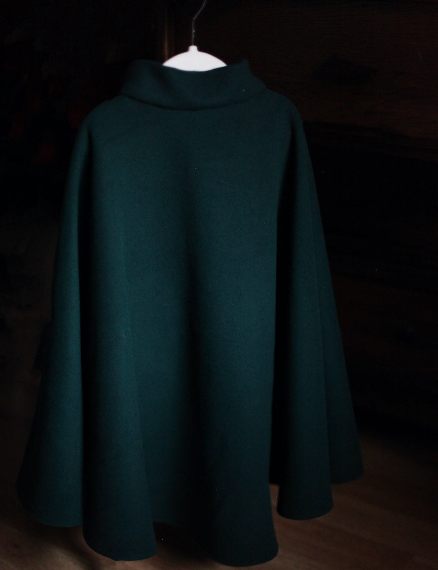 Double Breasted Green Wool Cape