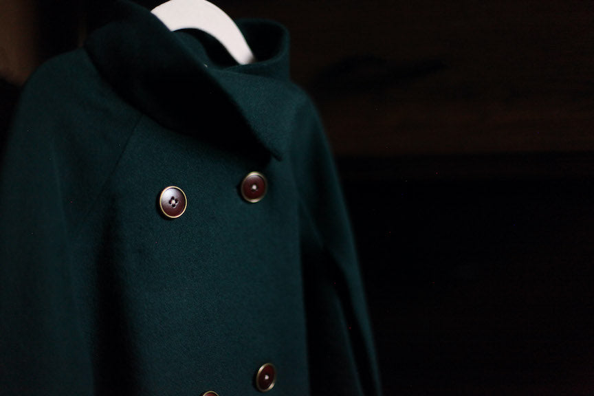 Double Breasted Green Wool Cape