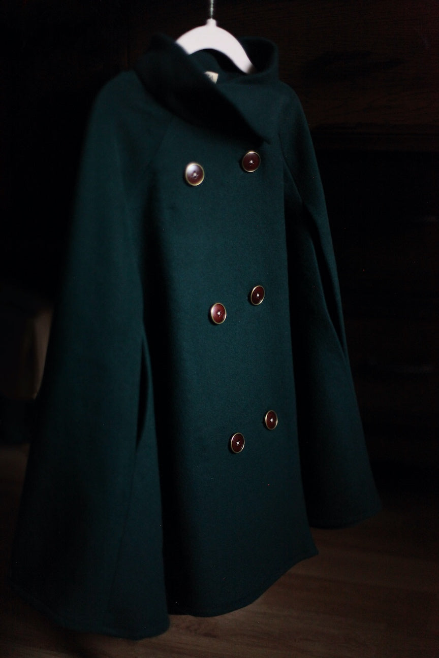 Double Breasted Green Wool Cape