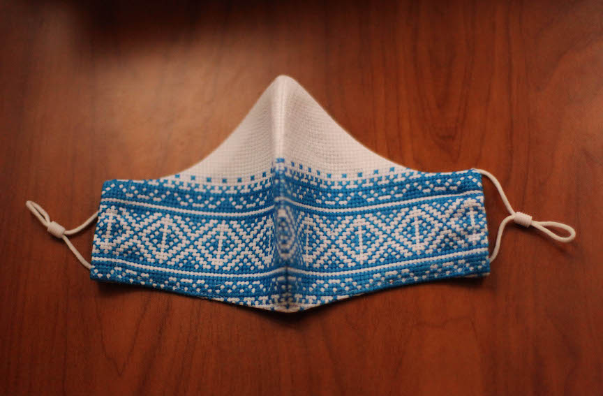 blue Greek embroidered face mask