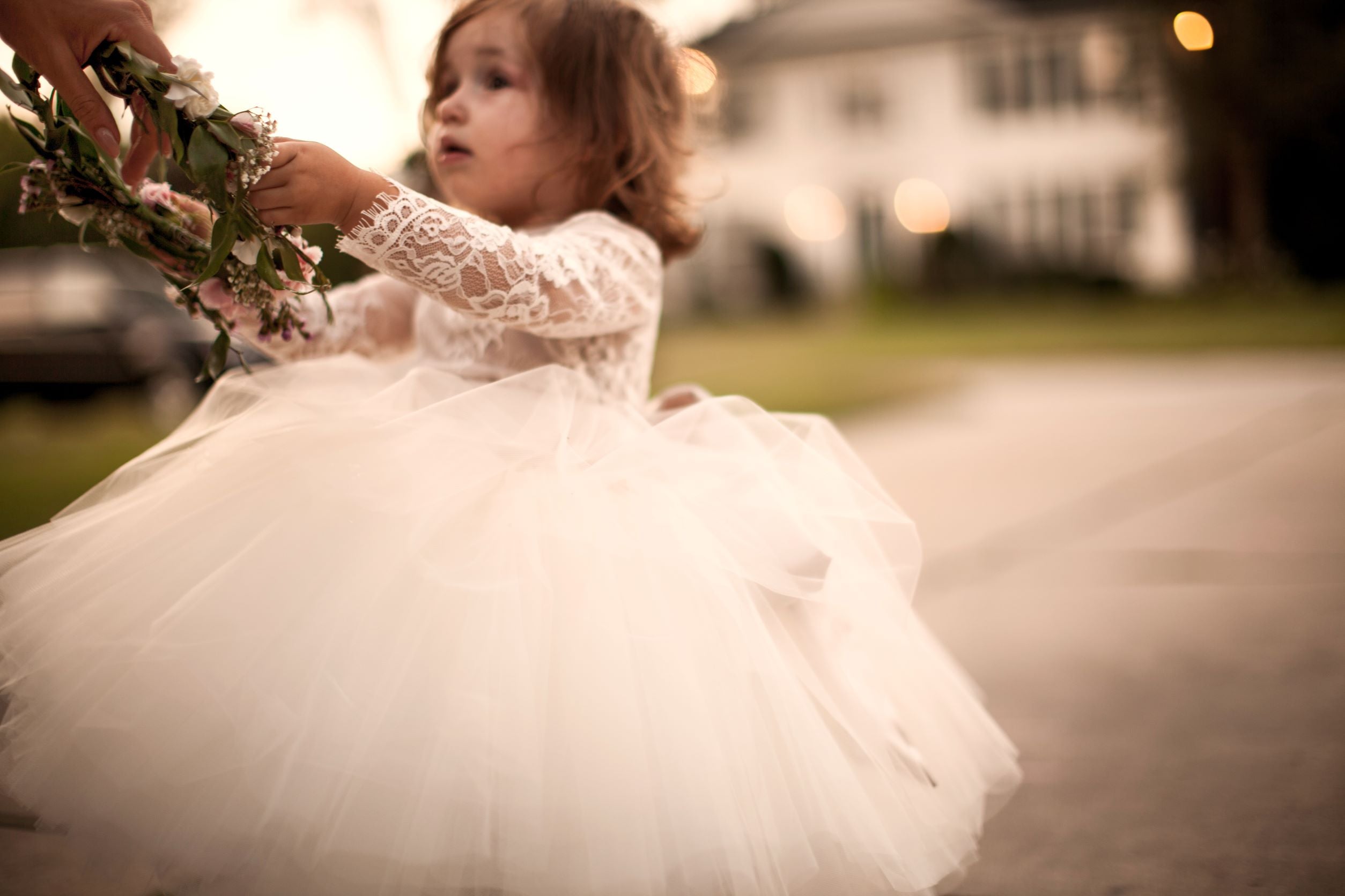 chantilly lace flower girl dress