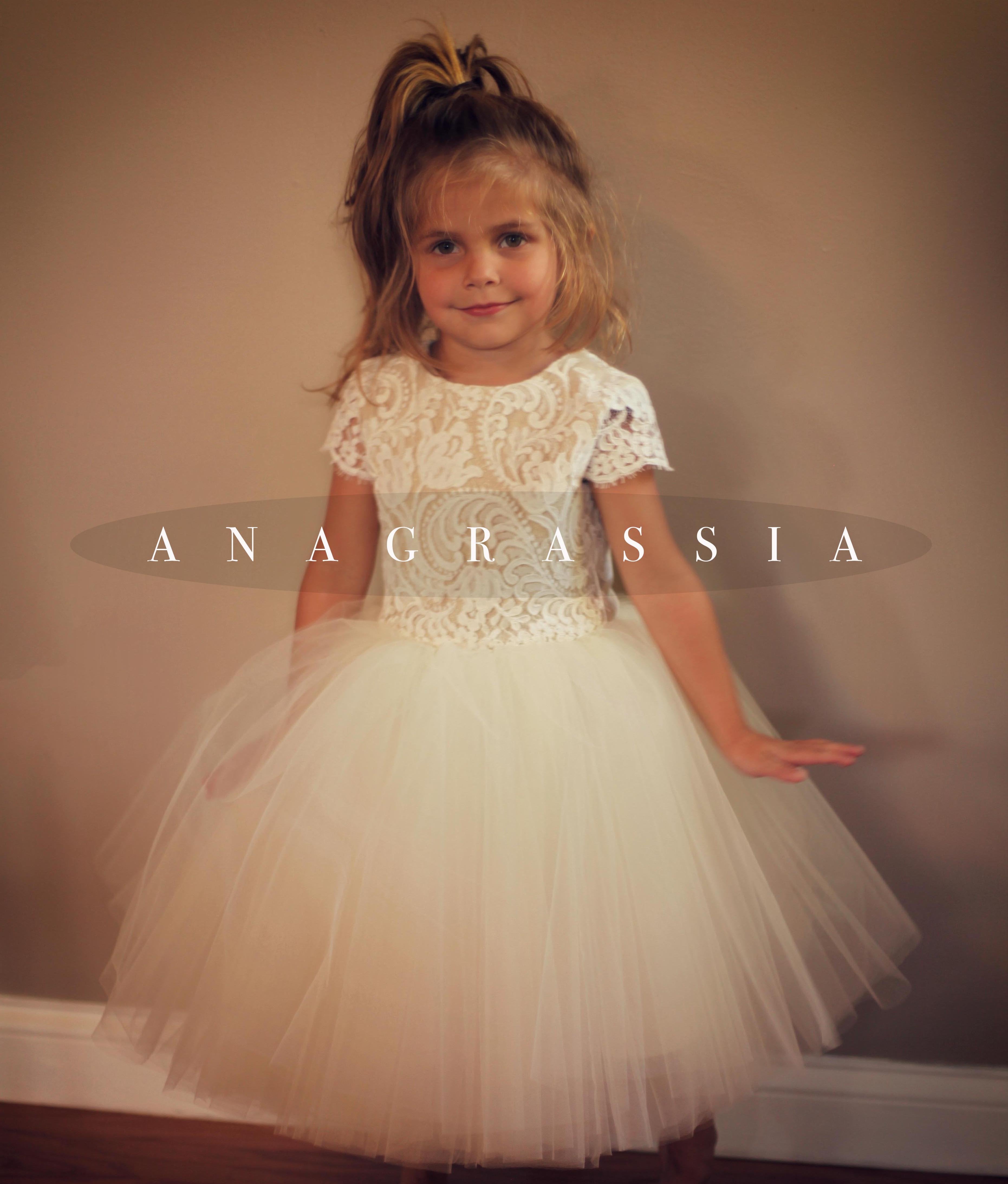 flower girl dress lace tulle gold ivory