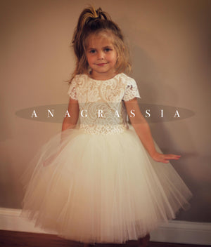 flower girl dress lace tulle gold ivory