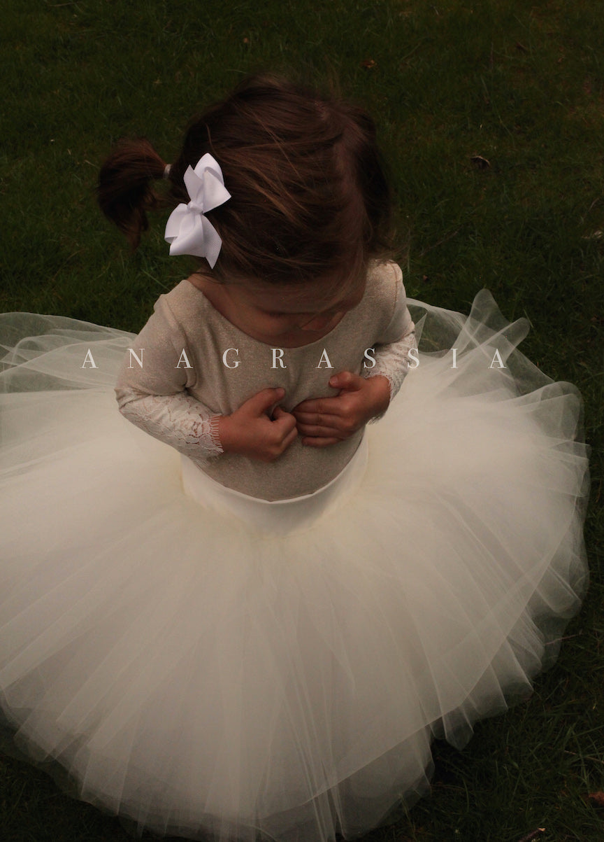 Gold lace flower girl dress
