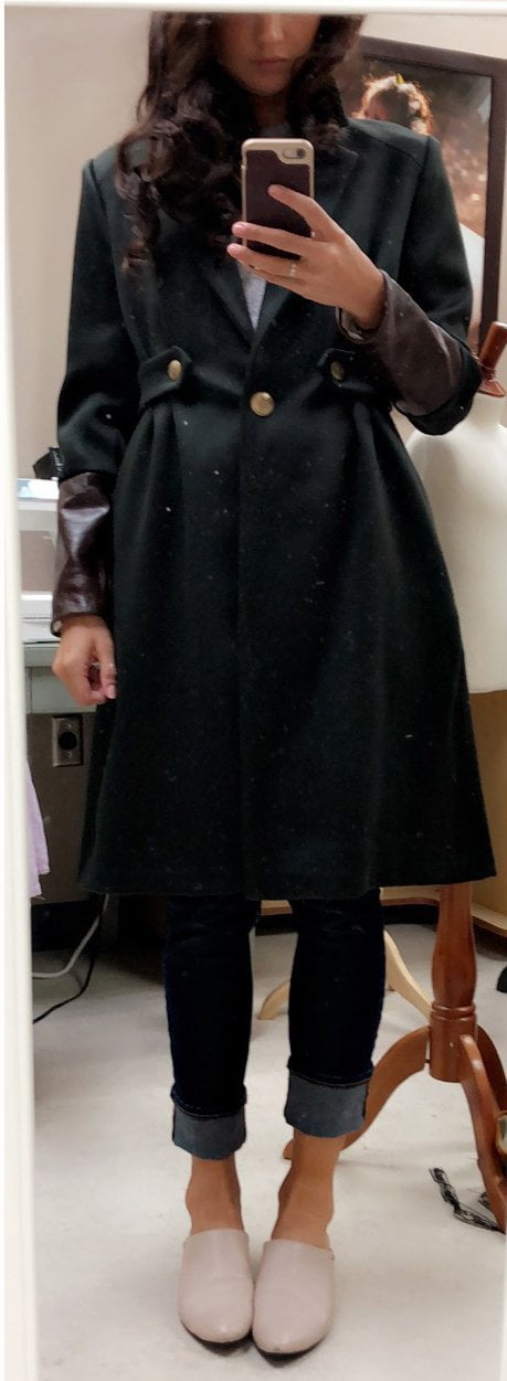 wool coat leather patches women