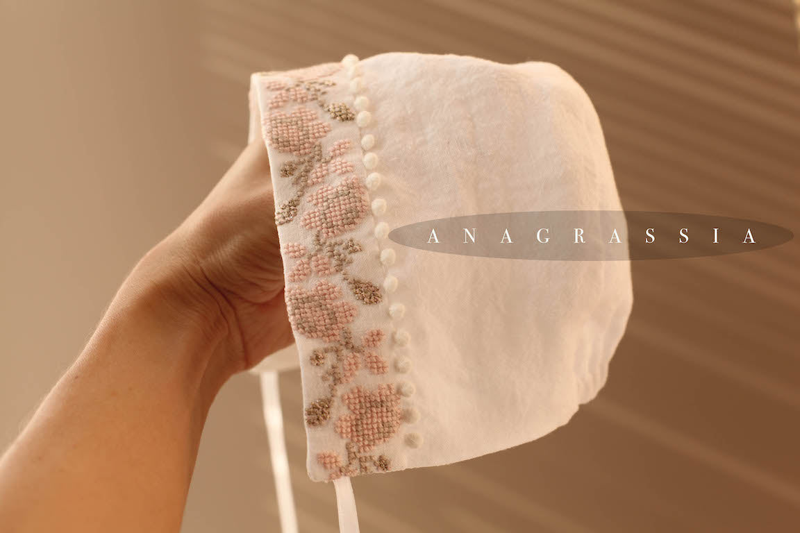 embroidered baptism bonnet