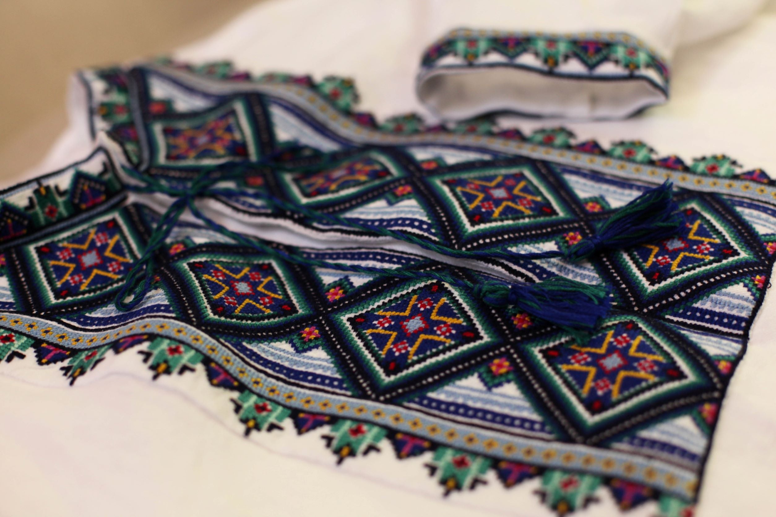 hand embroidered linen shirt blue