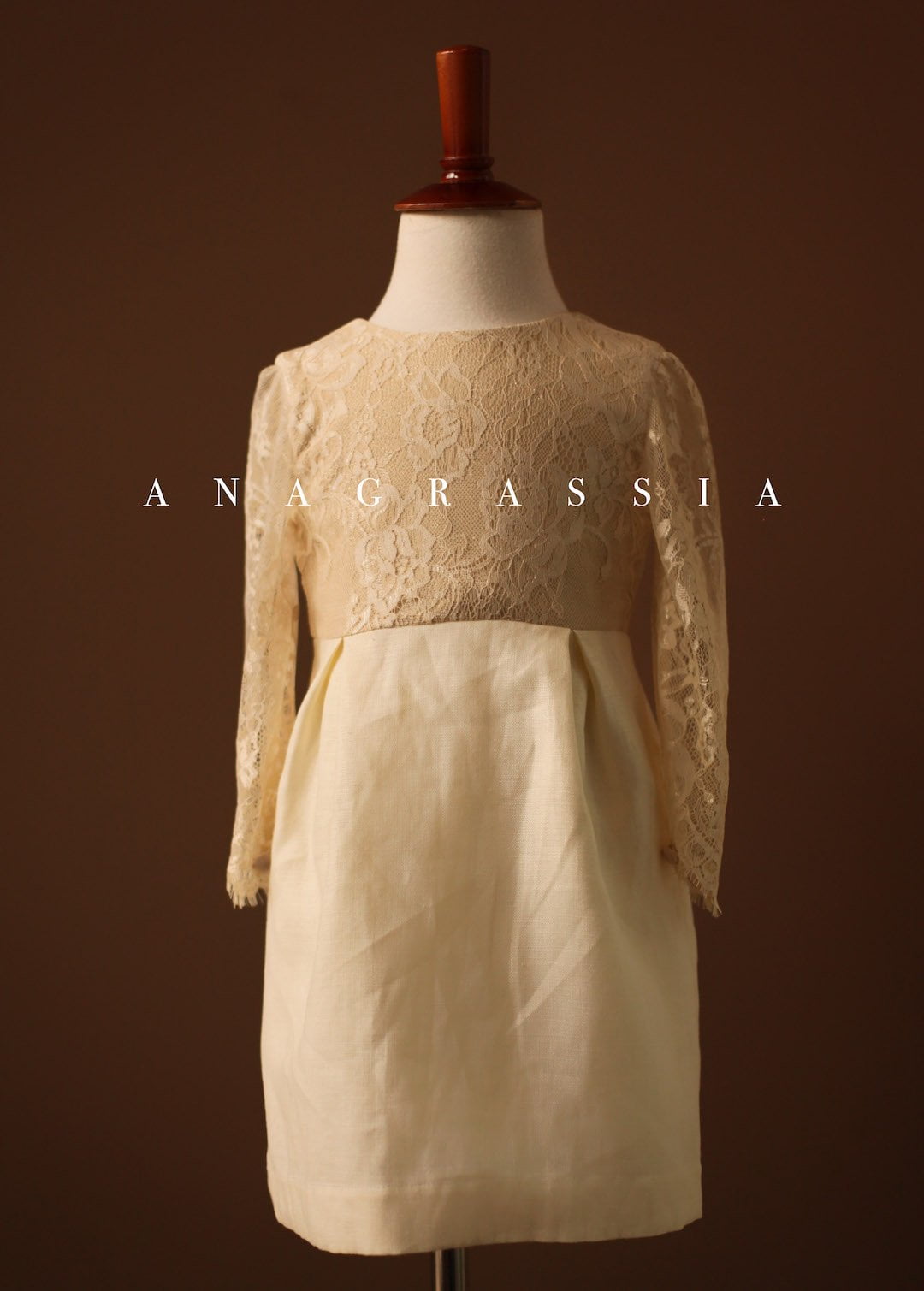 champagne lace linen flower girl dress