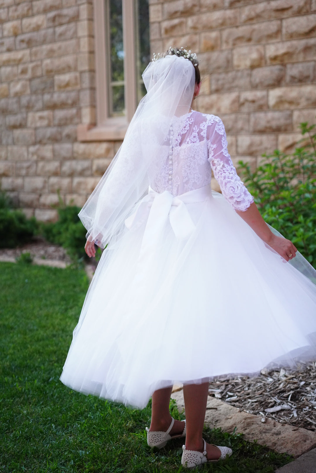 illusion neckline lace communion dress