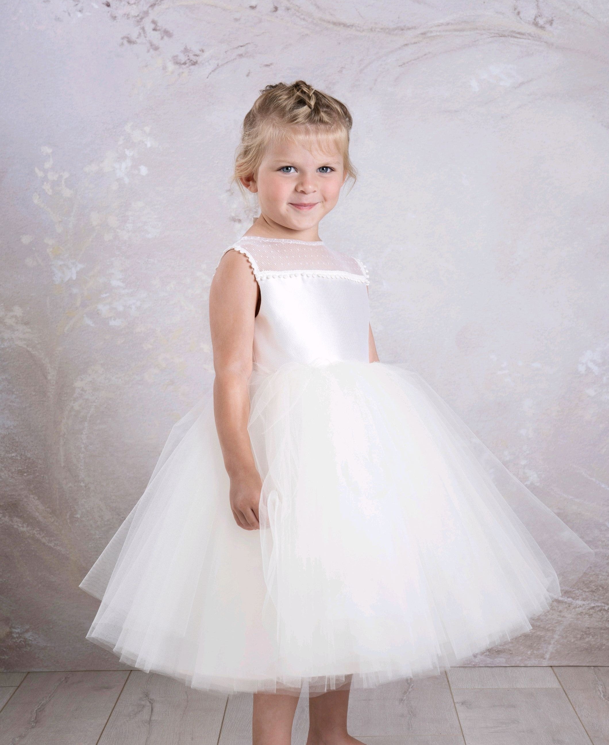 illusion neckline tulle flower girl dress