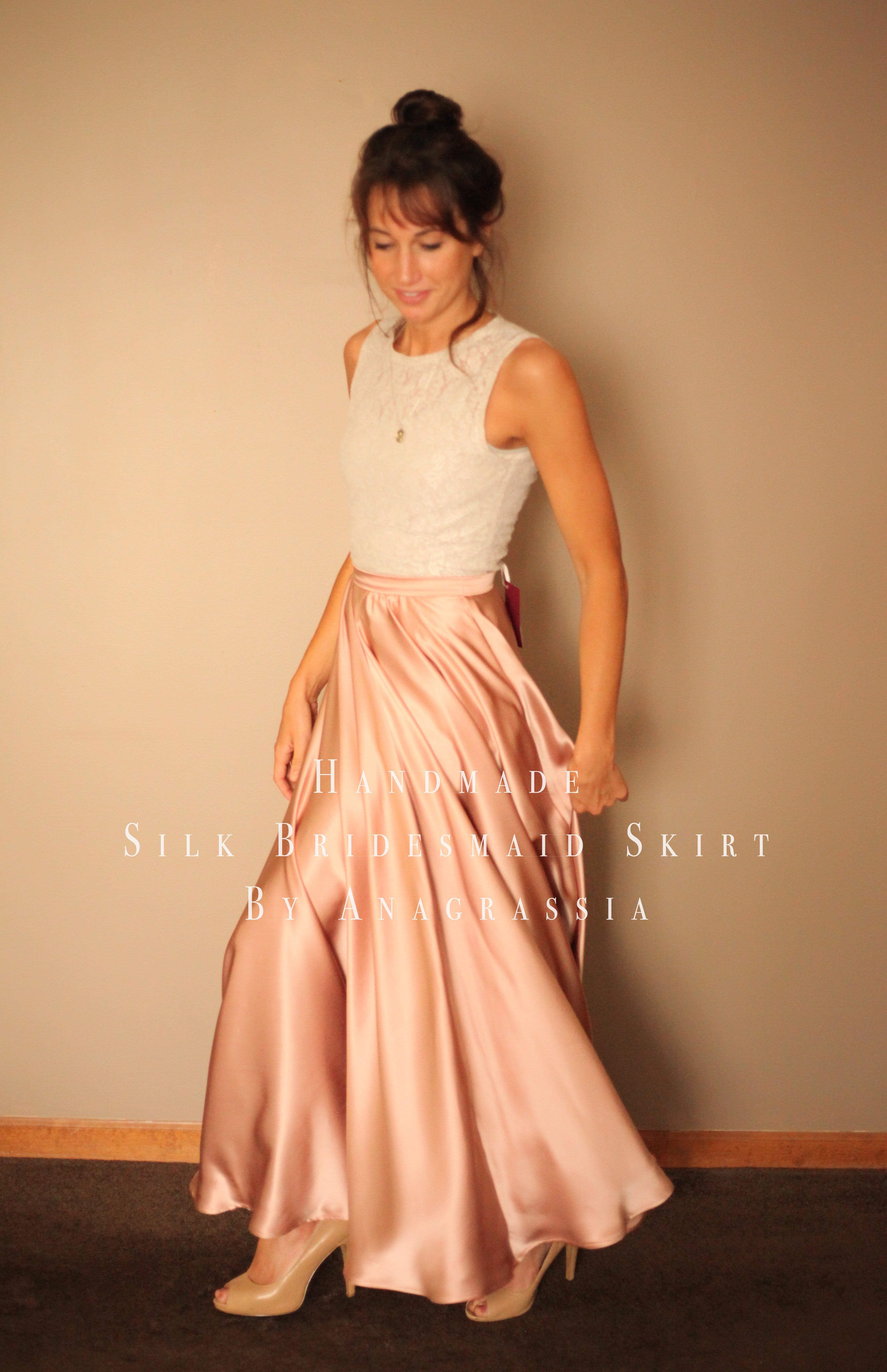 pink long silk skirt