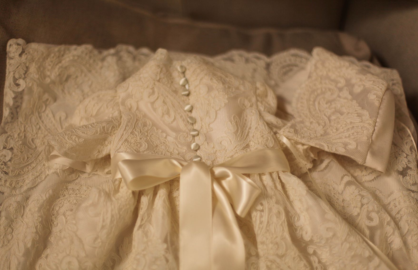 handmade baptismal gown and bonnet