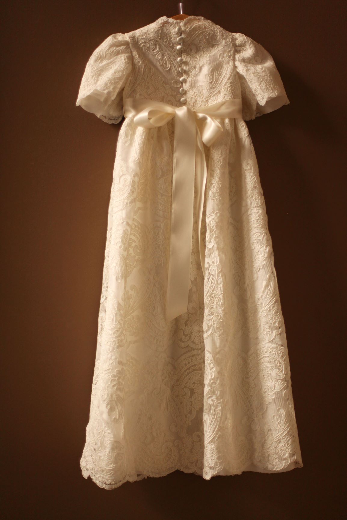 lace christening dress Piccolo Bacio Girls' Rhinestone and Metallic Lace Baptism Dress Victoria 24 Months / White