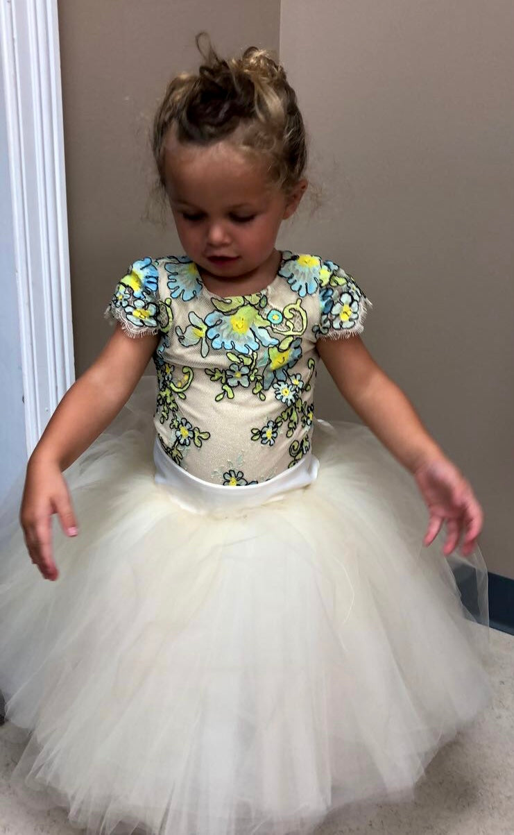 blue flower girl dress