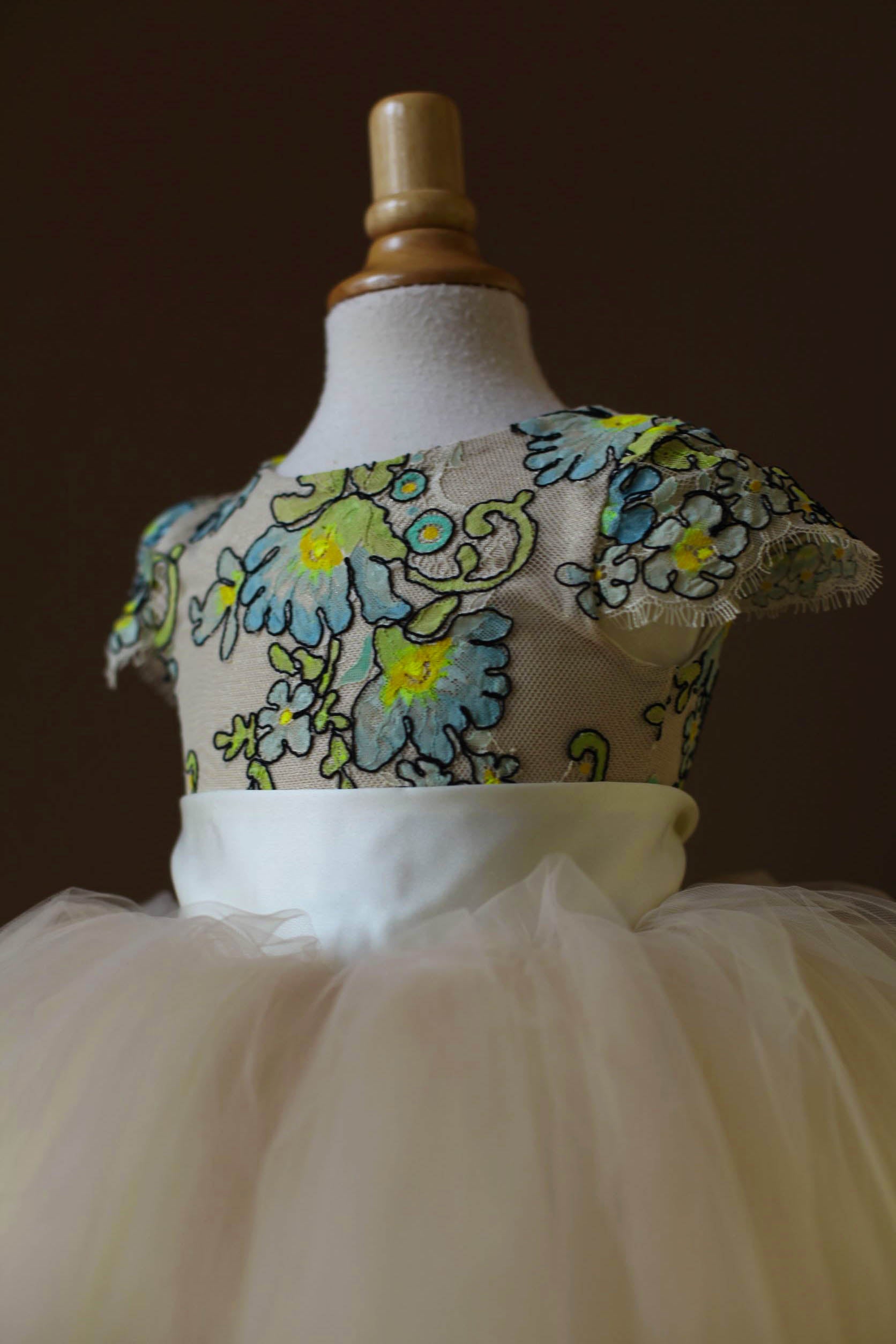 bright blue flower girl dress