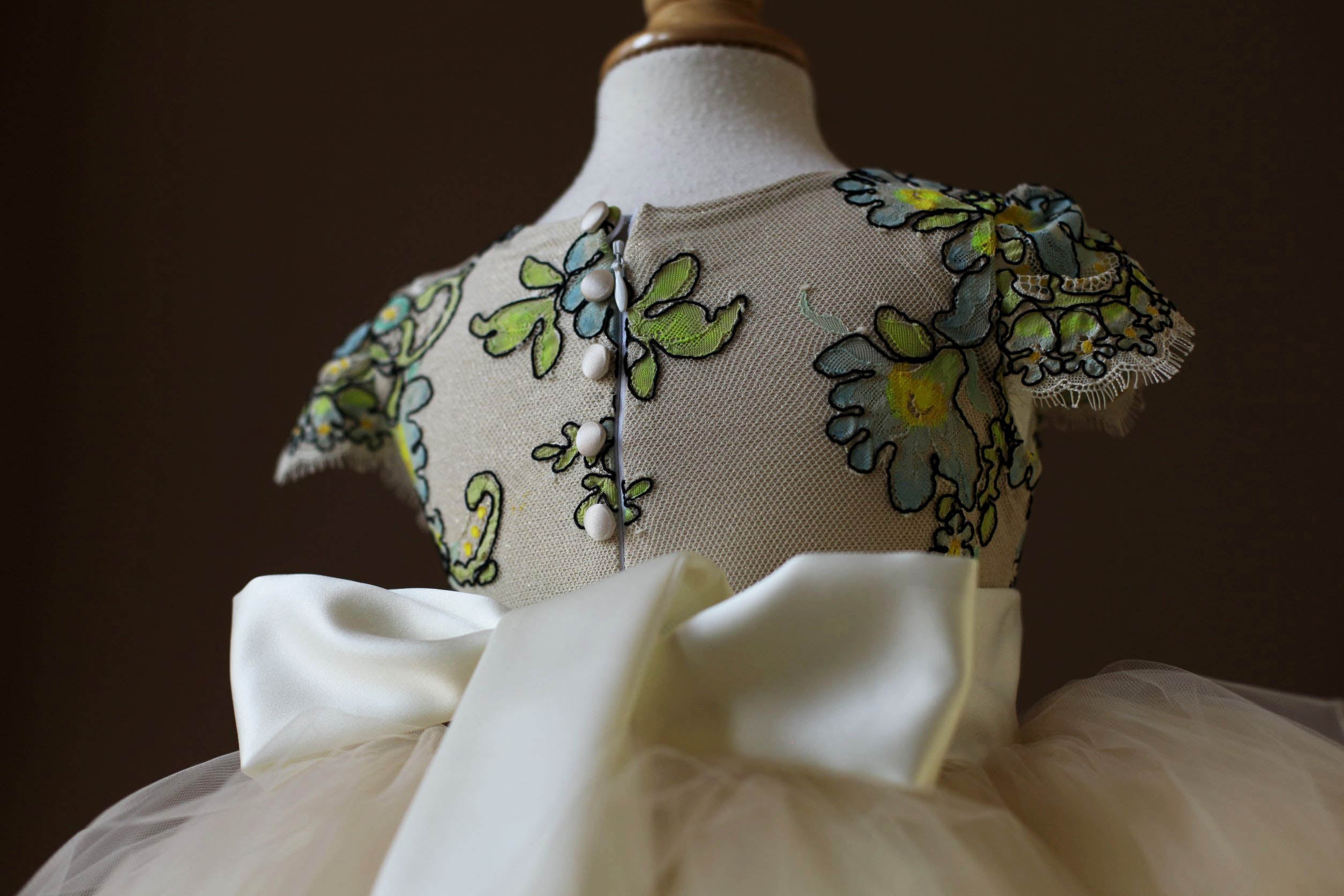blue and gold flower girl dress