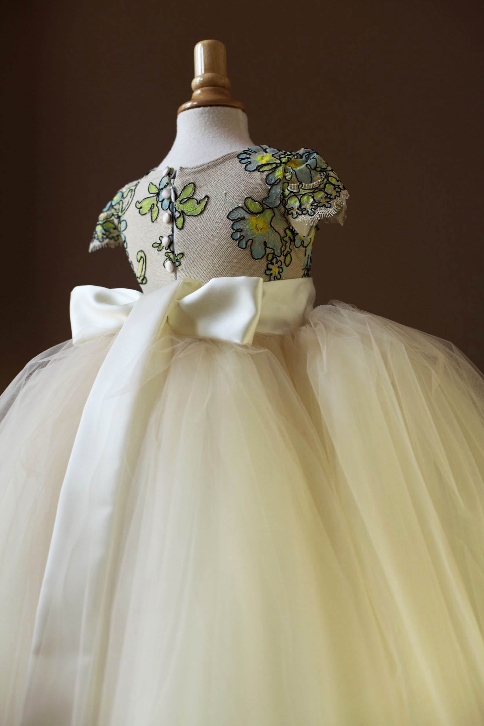 blue flower girl dress