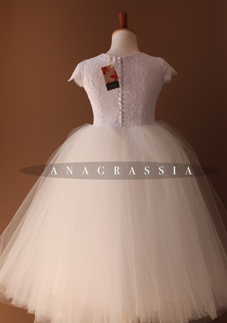 satin buttons communion dress