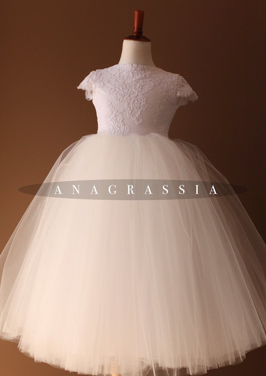 lace cap sleeve communion dress